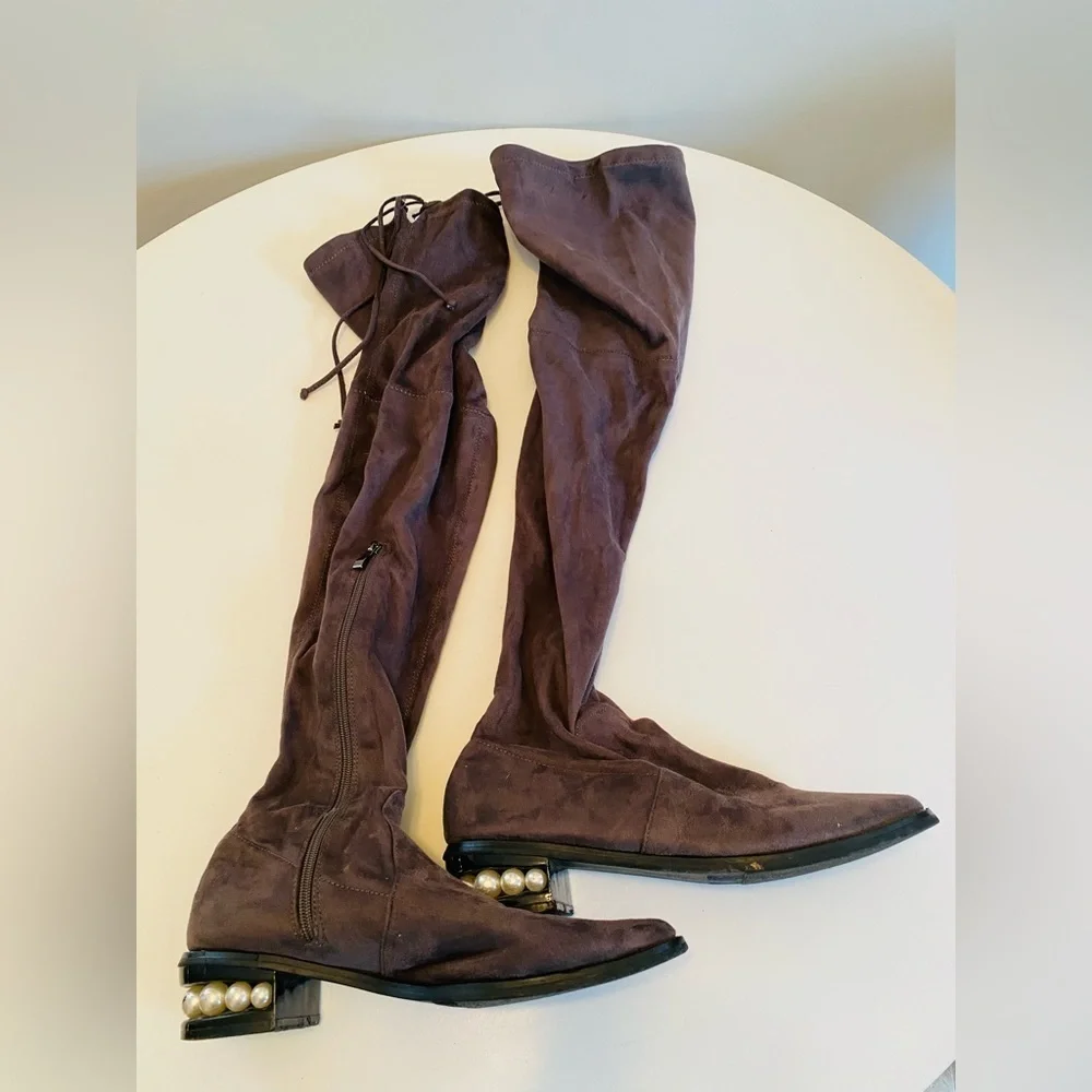 Catherine Malandrino Perse Size 9 Pearl Accent Heel Over The Knee Boots